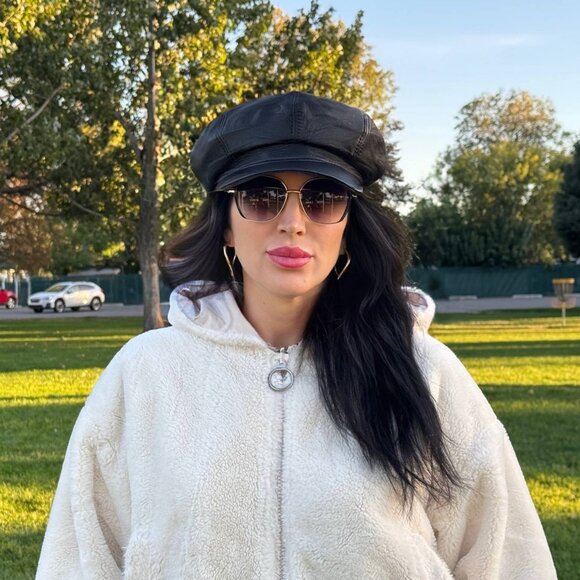 Genuine Lambskin Leather Newsboy Cap Beret Hat for Women’s - Picture 5 of 6